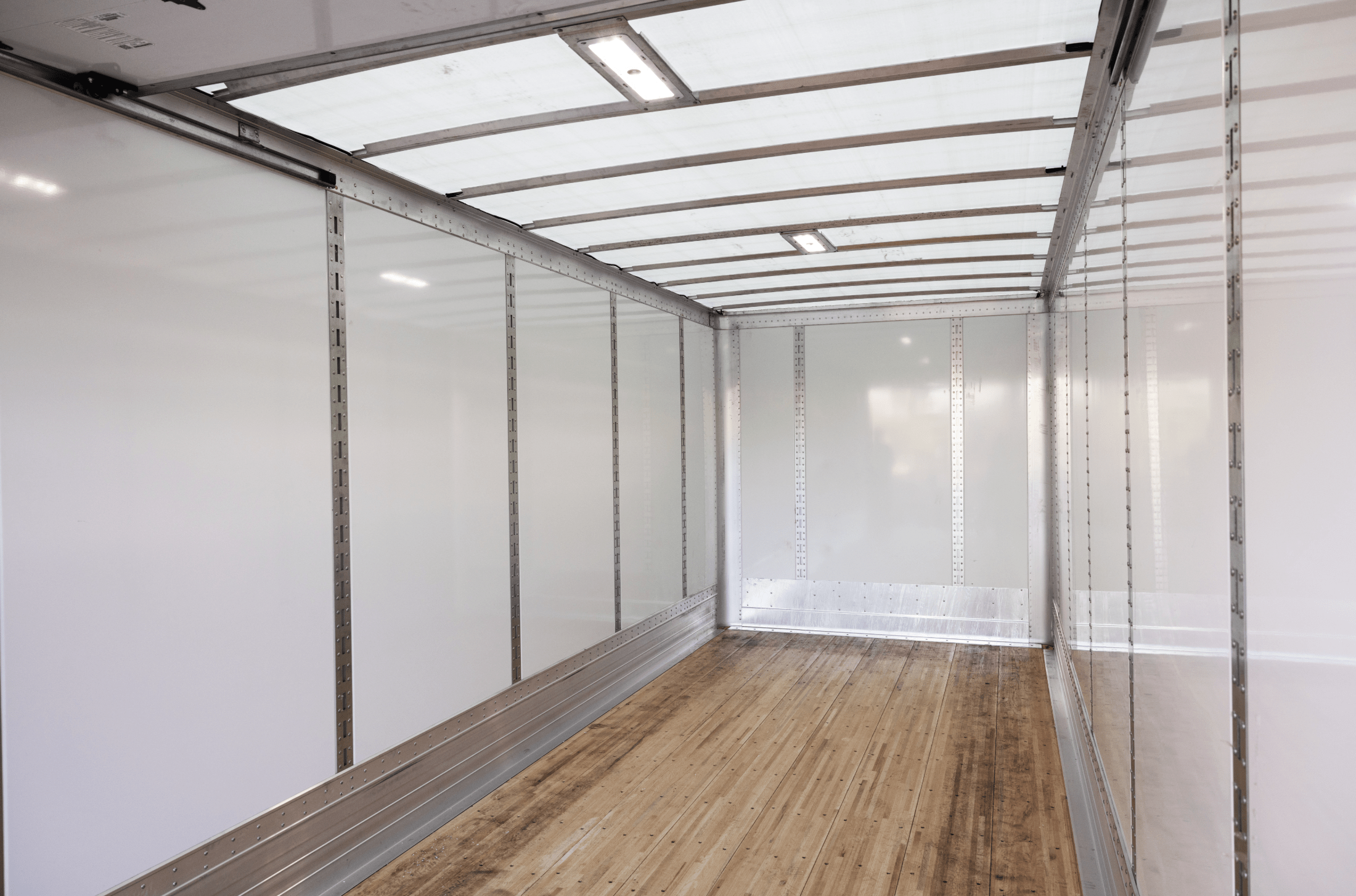 Interior view of a Hyundai Translead Anza truck body, highlighting its spacious design and advanced construction, indicative of Hyundai's innovation and truck body technology.